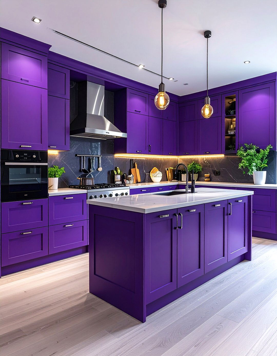 Deep Purple and Silver Dramatic Kitchen - 25 Kitchen Color Ideas