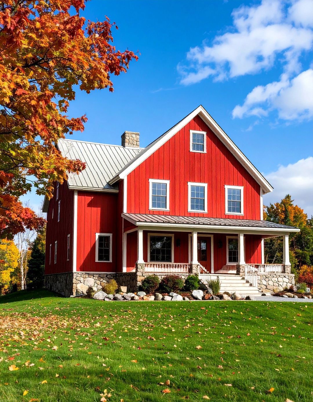 Deep Red and Cream Farmhouse Appeal - 25 Two-tone Siding Designs