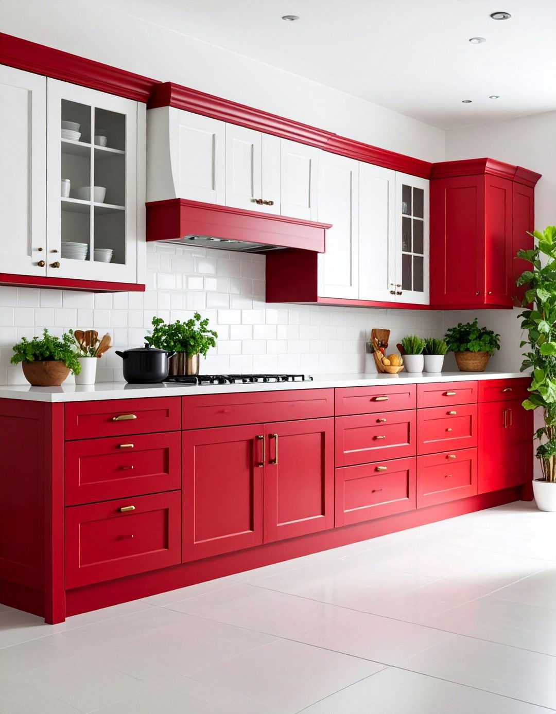 Deep Red and White Bold Kitchen - 25 Two Tone Kitchen Cabinet Ideas