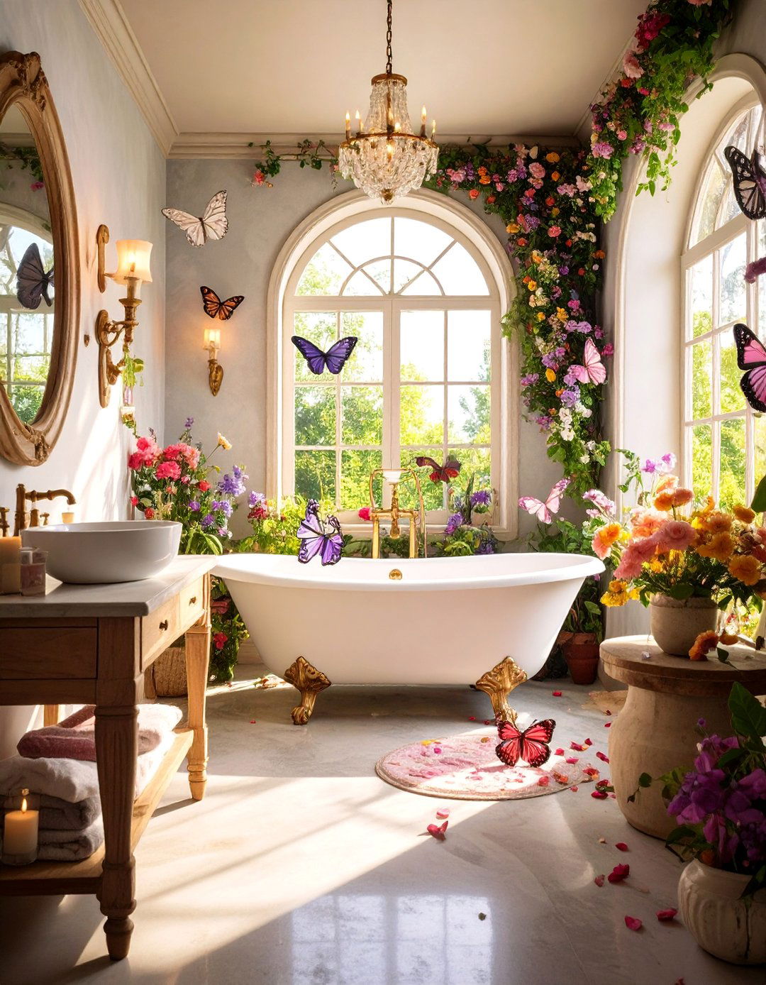 Delicate Butterfly Bathroom with Garden Paradise Themes - 25 Bathroom Wallpaper Ideas