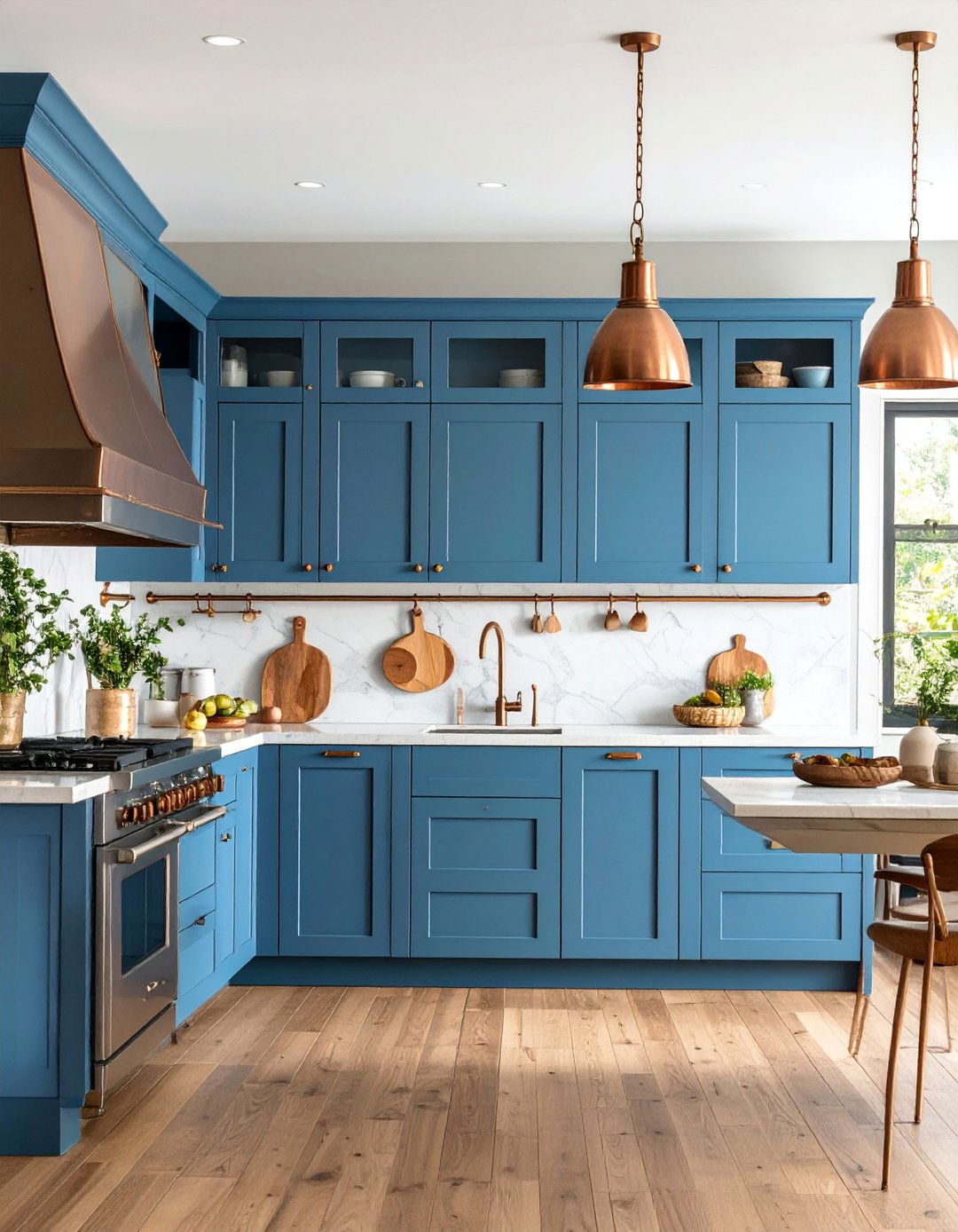 Denim Blue Kitchen with Copper Accents - 25 Blue Kitchen Ideas