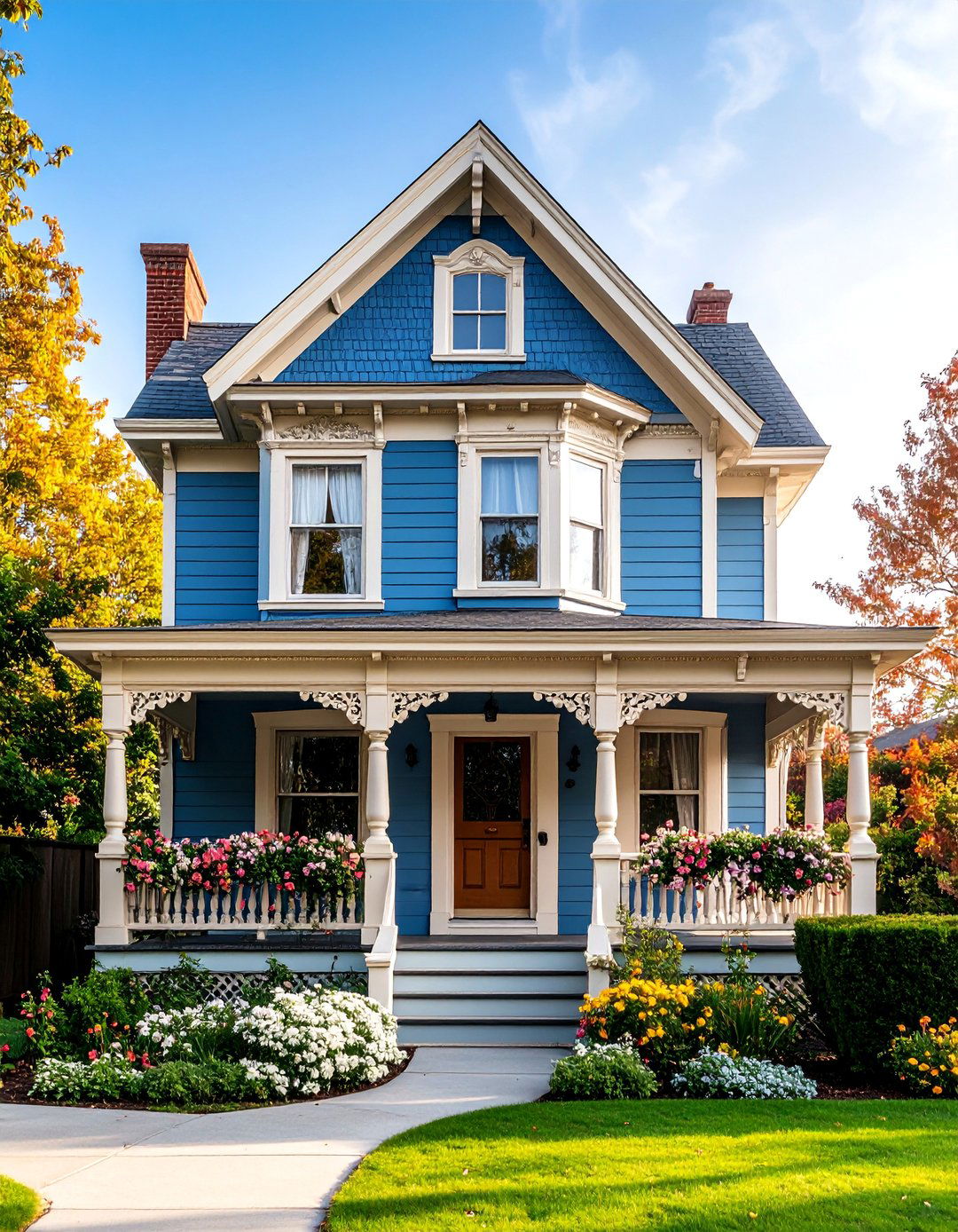 Denim Blue Victorian with Warm Cream Accents - 25 blue victorian house colors