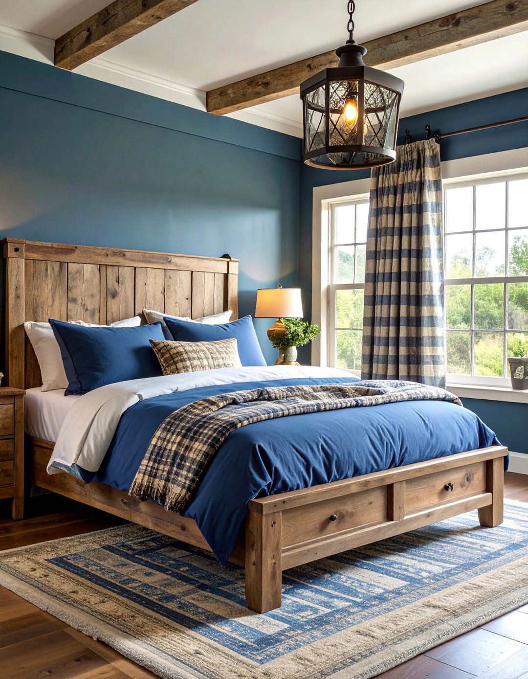 Denim Blue and Antique Brass Rustic Bedroom - 25 Blue and Gold Bedroom Ideas