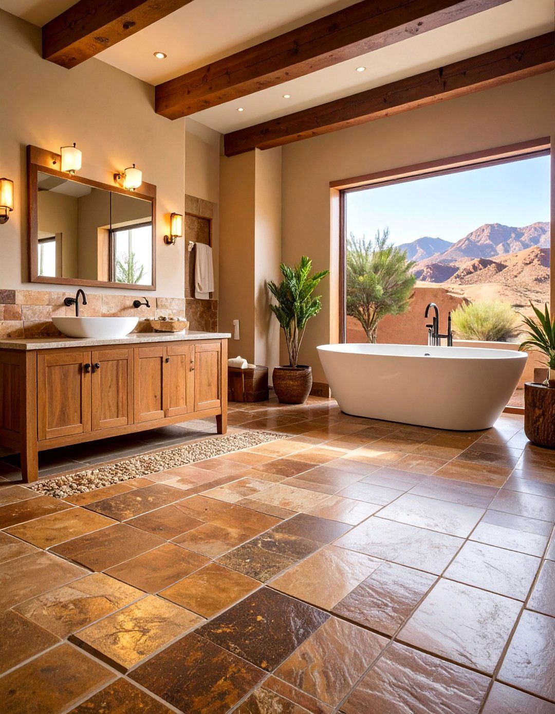 Desert Brown Granite Flooring with Radiant Heating - 25 Brown Granite Bathroom Ideas