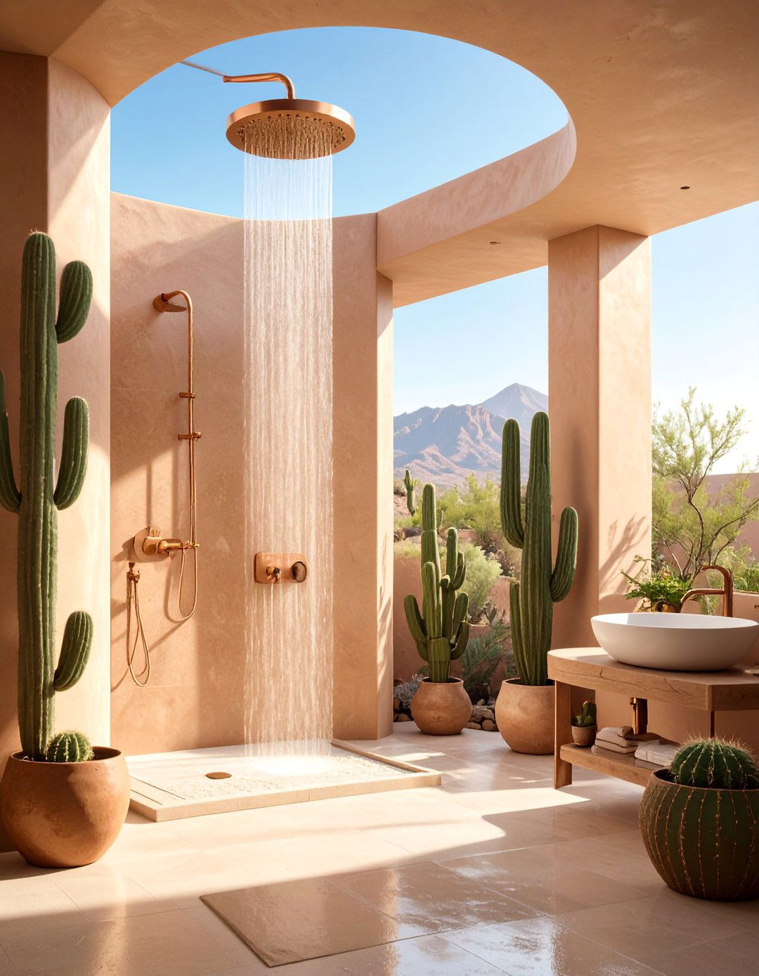 Desert Earth Tone Double Shower Grotto - 25 Double Shower Ideas