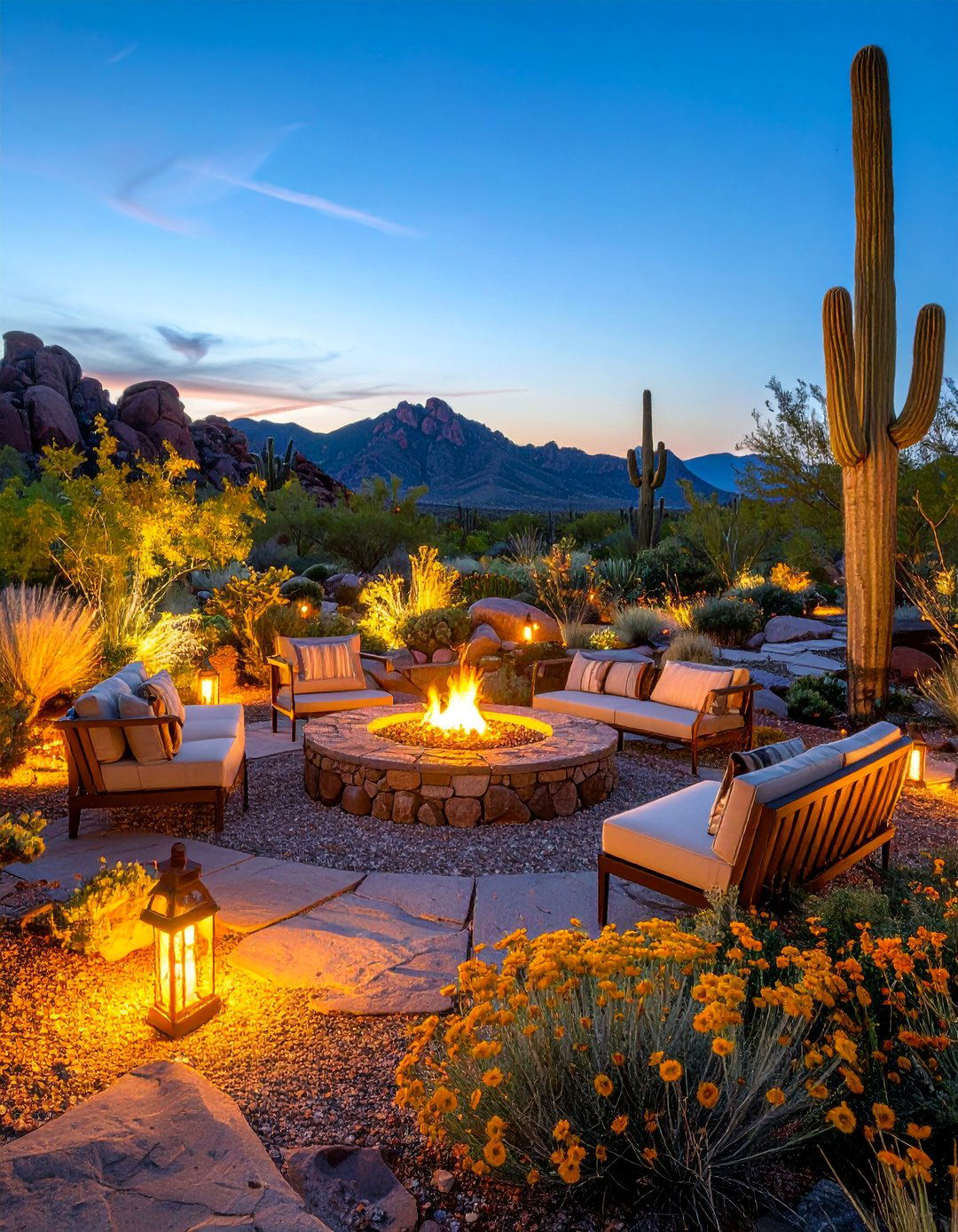 Desert Fire Pit Gathering Space - 25 Desert Landscape Ideas