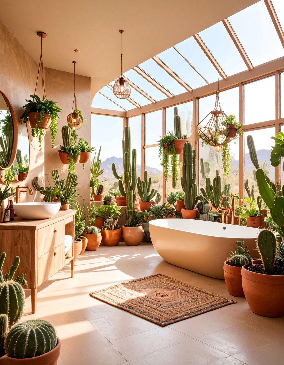 Desert Greenhouse Bathroom with Succulent Gardens - 25 Greenhouse Bathroom Ideas