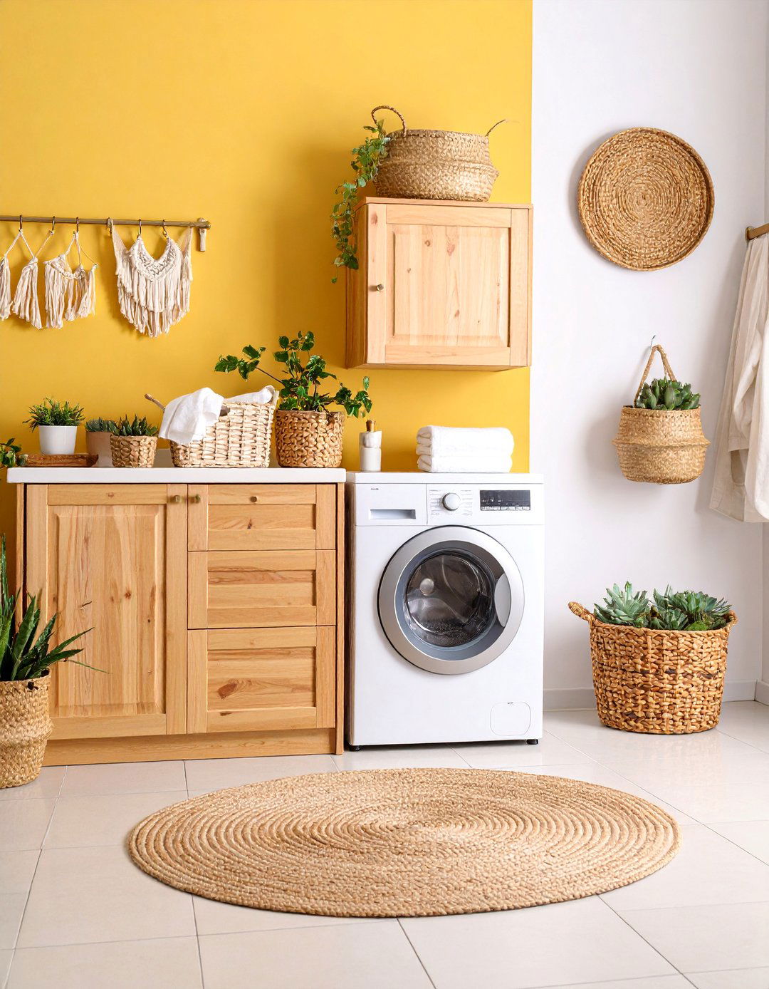 Desert Inspired Mustard and Clay Palette - 25 Boho Laundry Room Ideas