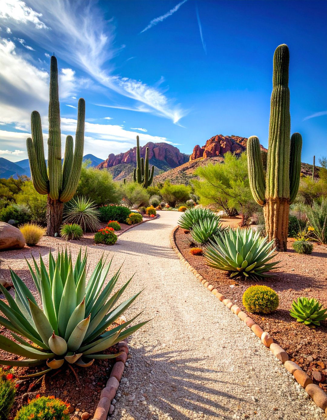 Desert Landscape Gravel Driveway with Xerophytic Plant Borders - 25 Gravel Driveway Ideas