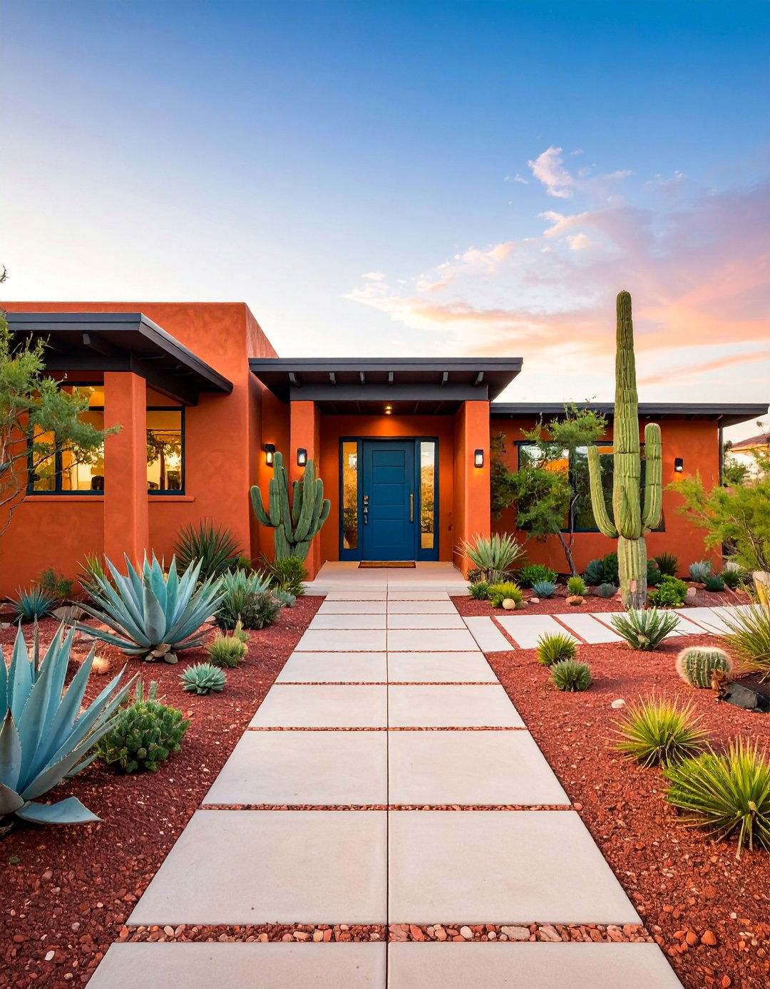 Desert Modern Front Entry with Lava Accents - 25 Red Lava Rock Landscaping Ideas
