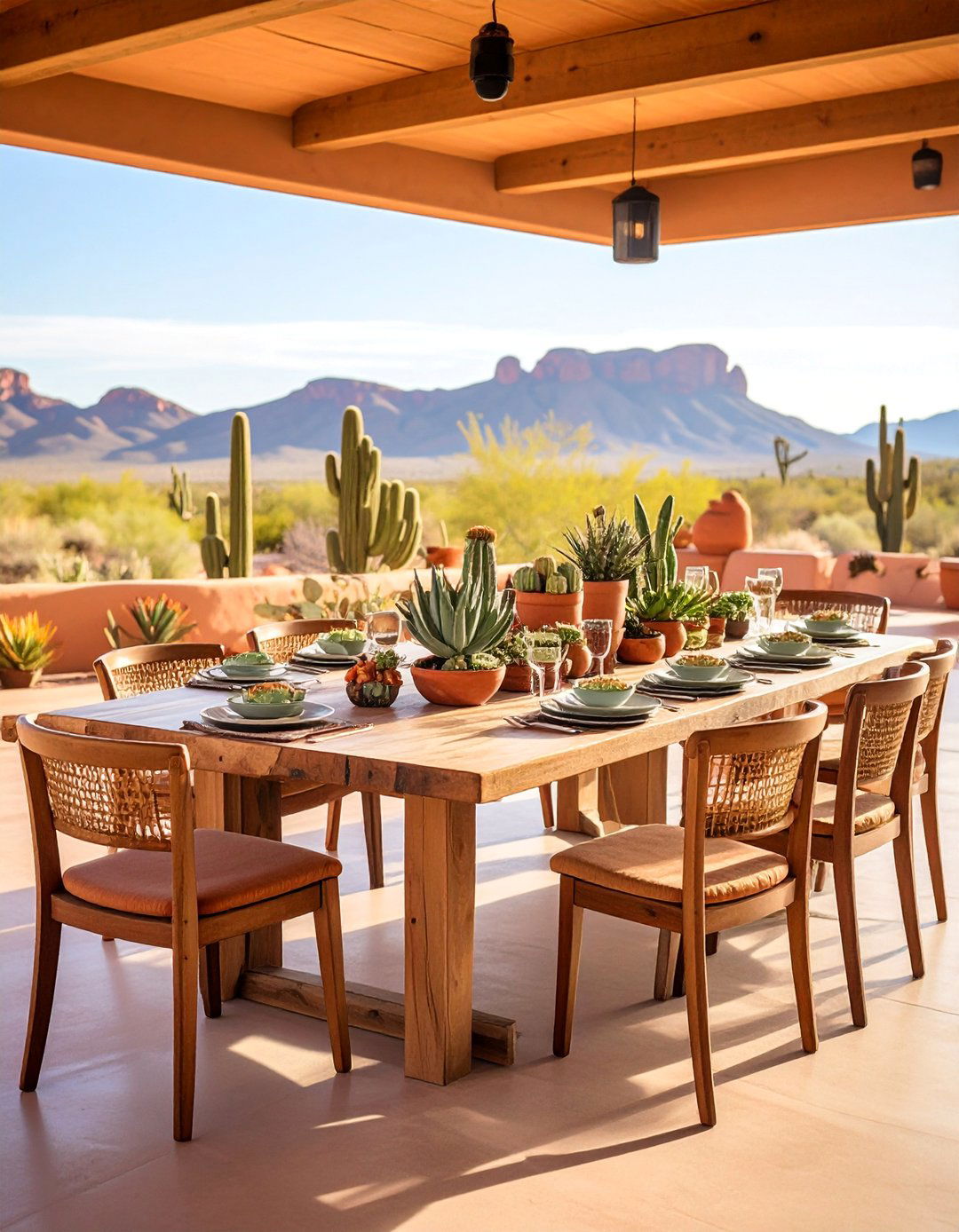 Desert Modern Round Table with Succulents and Earth Tones - 25 Round Table Decor Ideas