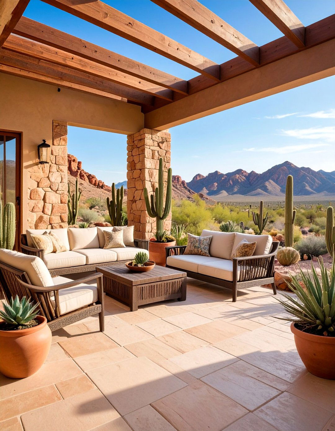 Desert Modern Stone Porch with Cacti - 25 Stone Porch Ideas