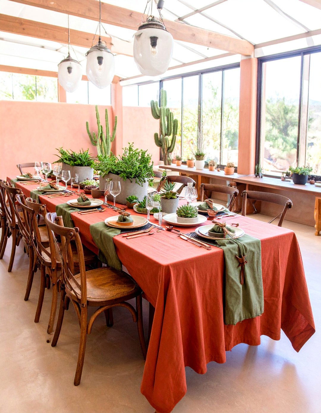 Desert Modern Tablescape with Succulent Gardens - 25 Tablescape Ideas