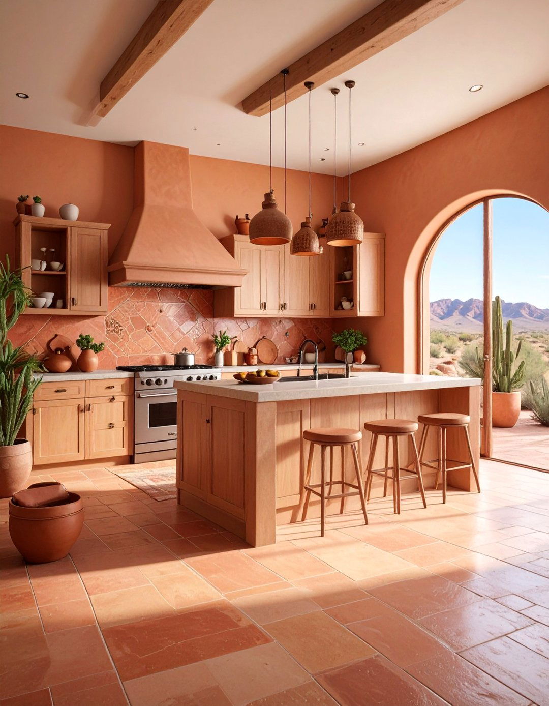 Desert Modern Terracotta Kitchen Floor with Adobe Walls - 25 Terracotta Kitchen Floor Ideas