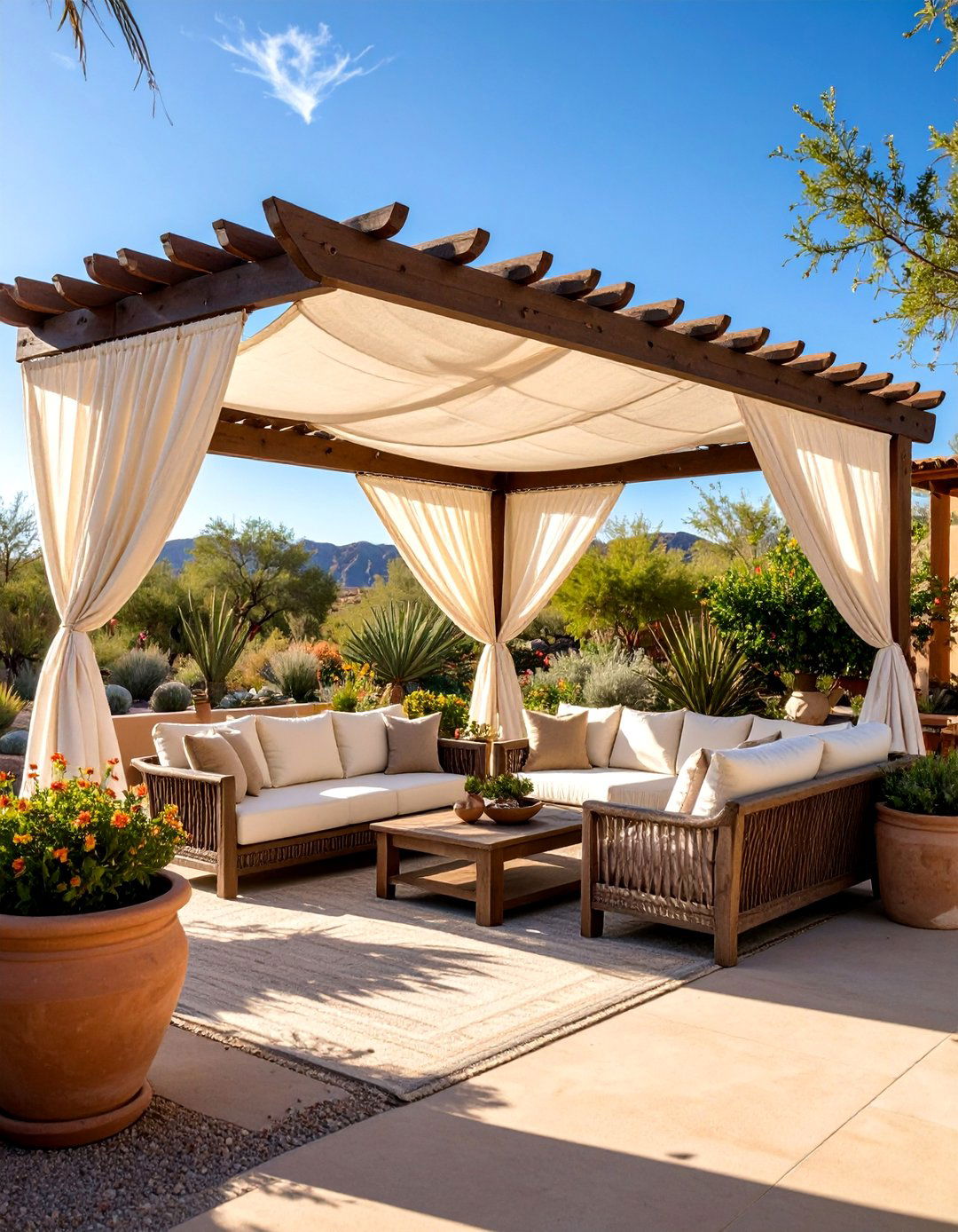 Desert Oasis Outdoor Patio with Natural Shade - 25 Bohemian Desert Decor Ideas