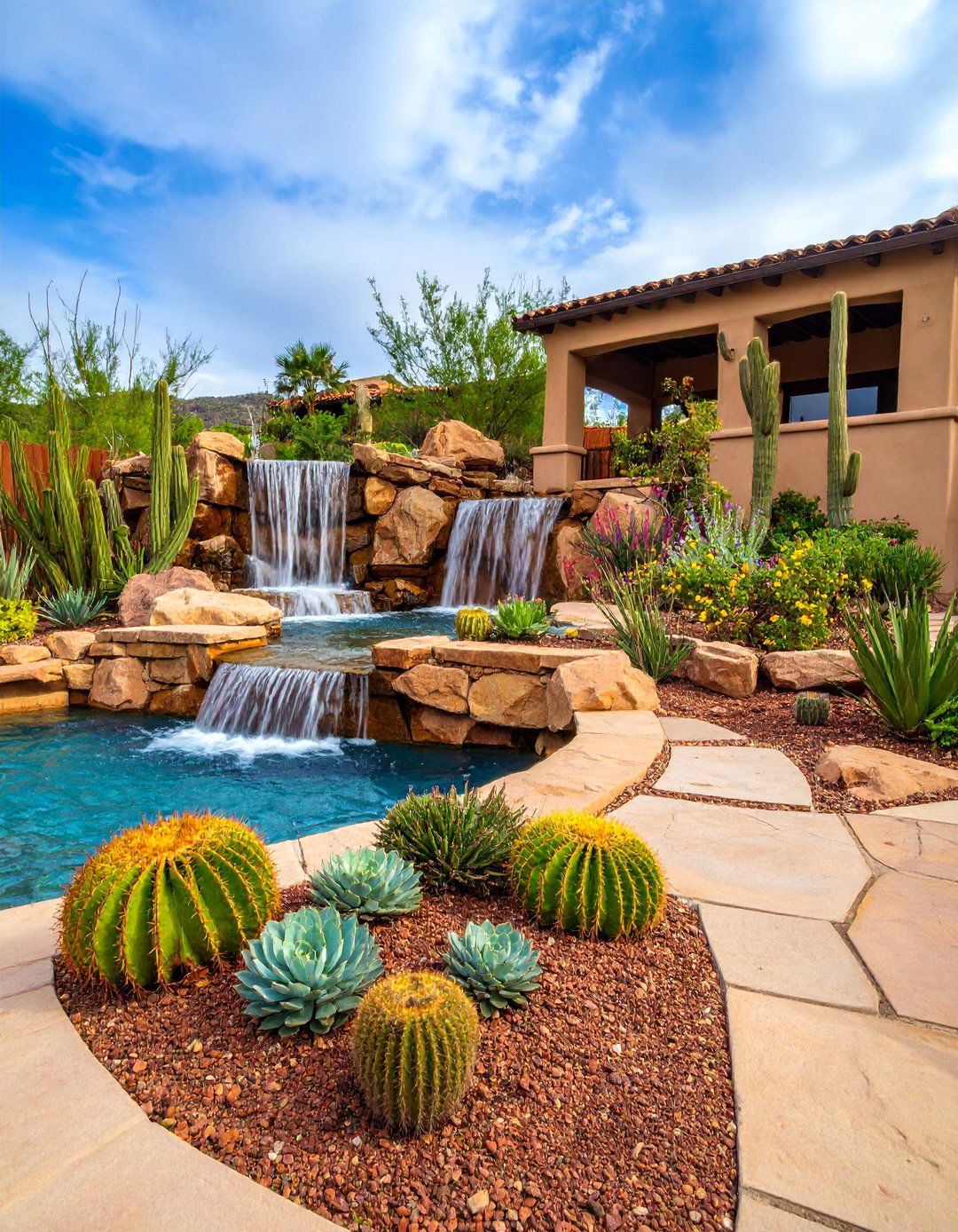 Desert Oasis Stone Feature - 25 Backyard Waterfall Ideas