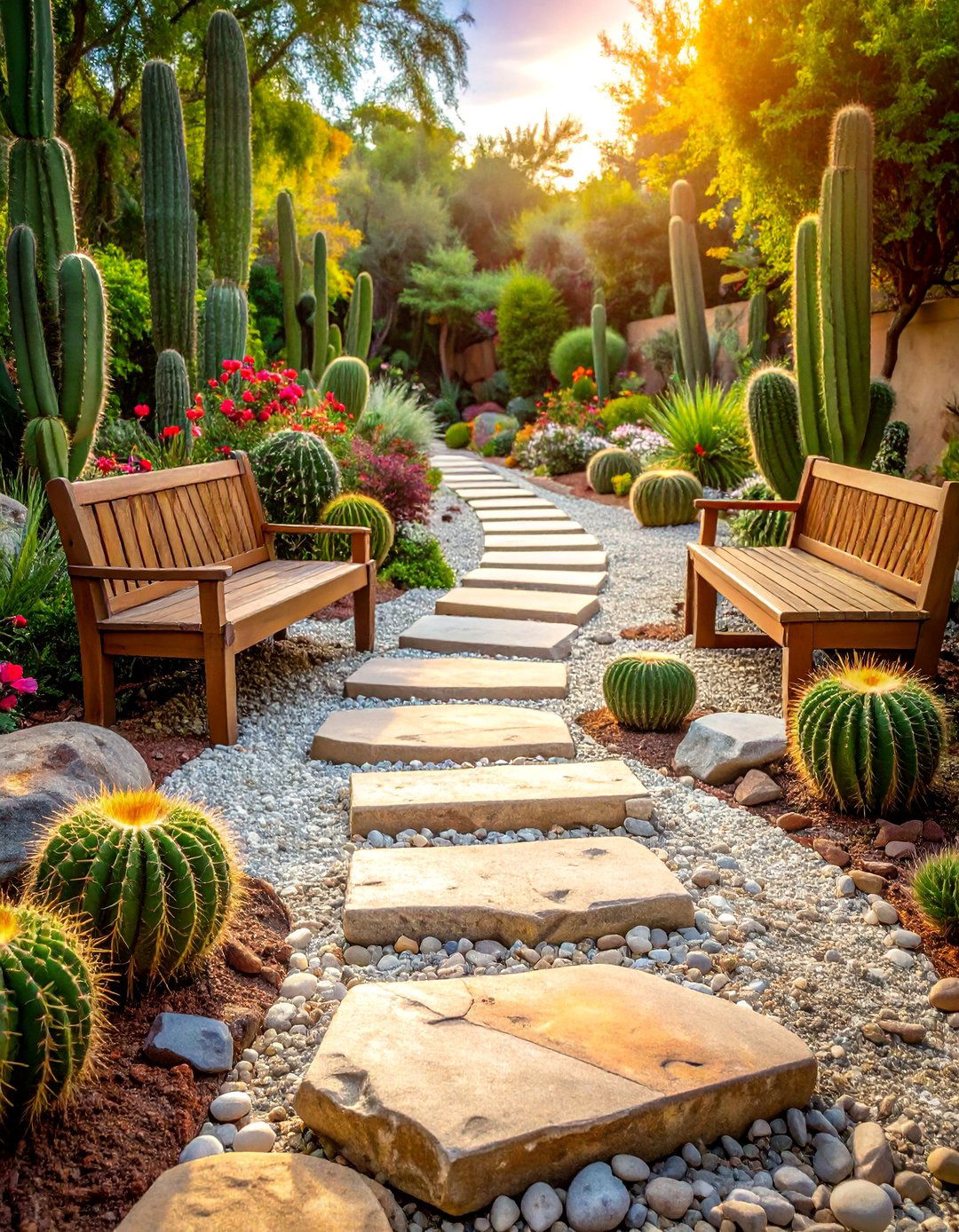 Desert Pathway Garden with Stepping Stones - 25 Cactus Garden Ideas
