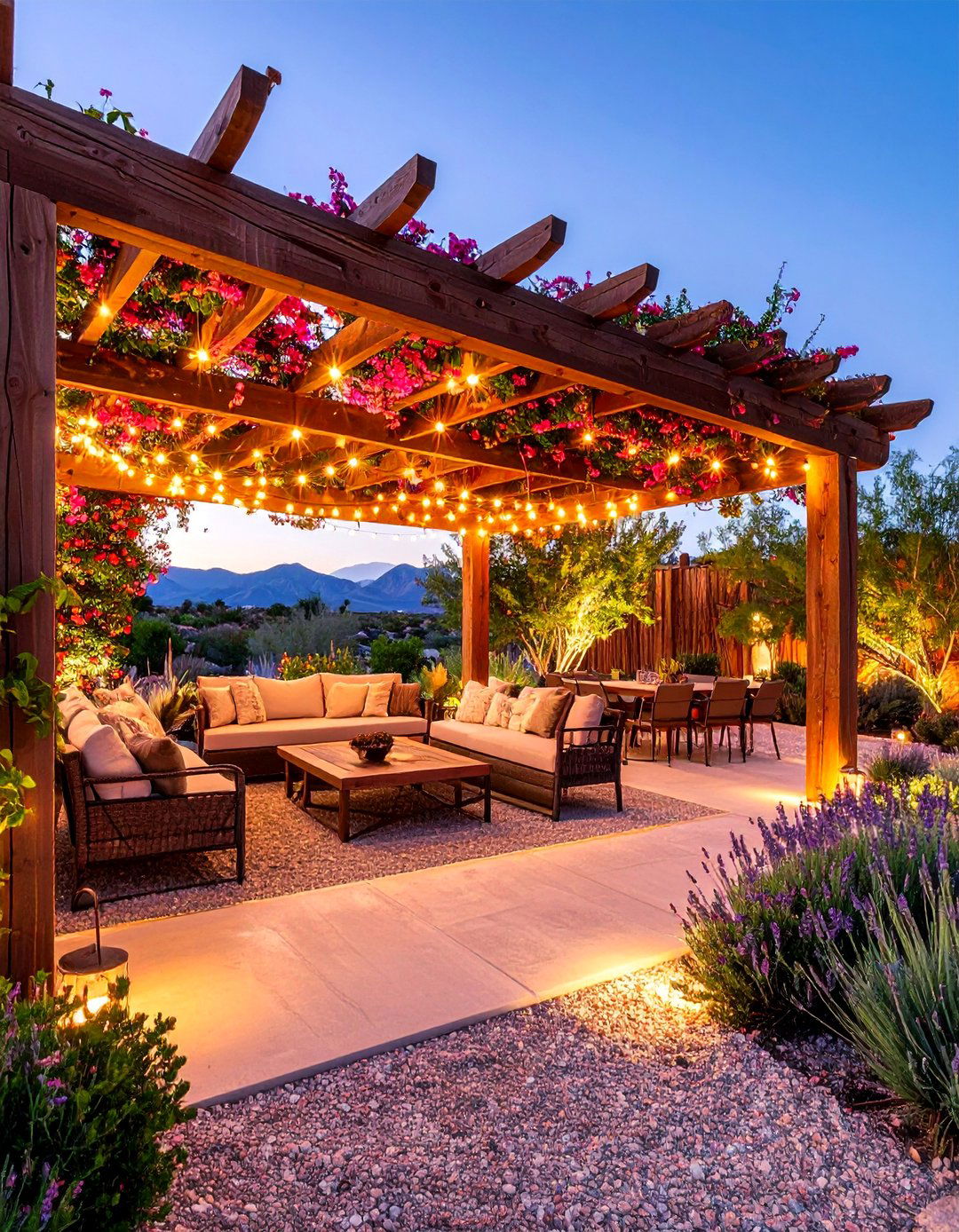 Desert Pergola Entertainment Area - 25 Desert Landscape Ideas