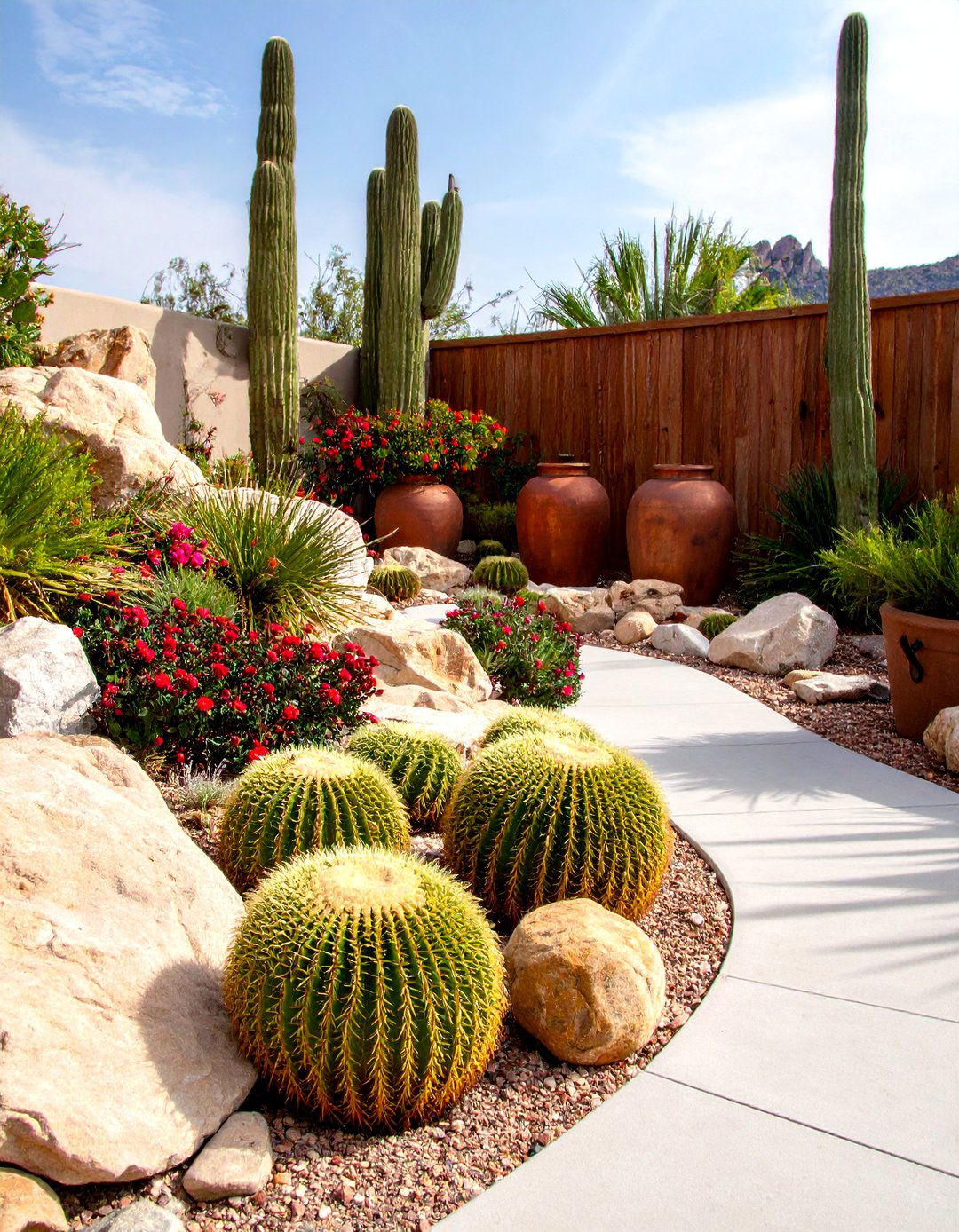 Desert Rock Garden with Golden Barrel Cacti - 25 Cactus Garden Ideas
