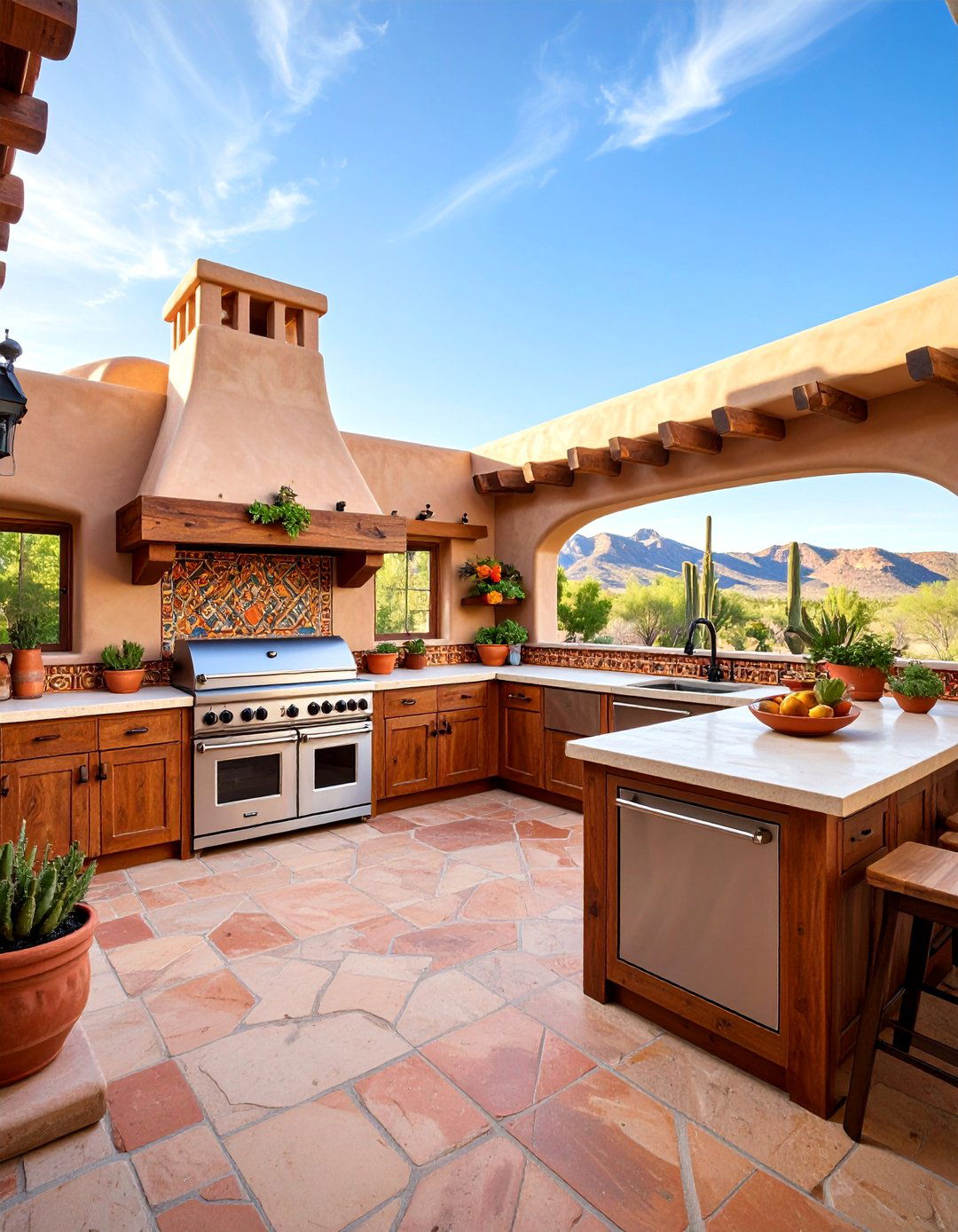 Desert Southwest Adobe Style Kitchen - 25 L Shaped Outdoor Kitchen Ideas