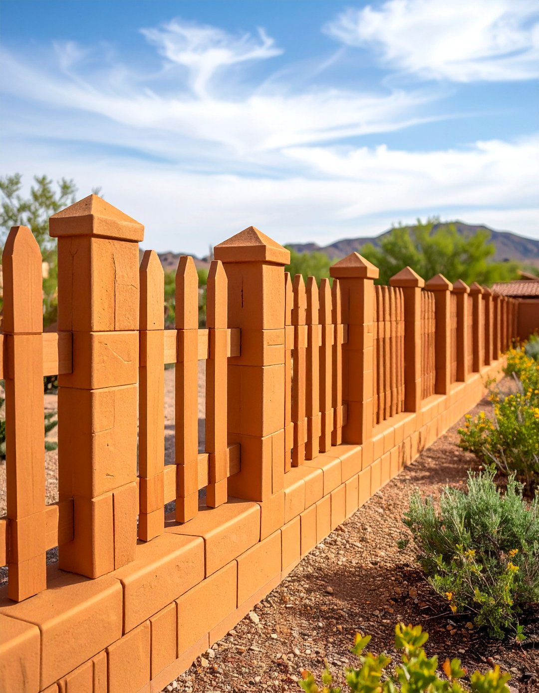 Desert Southwestern Adobe Style Block Fence - 25 Cinder Block Fence Ideas