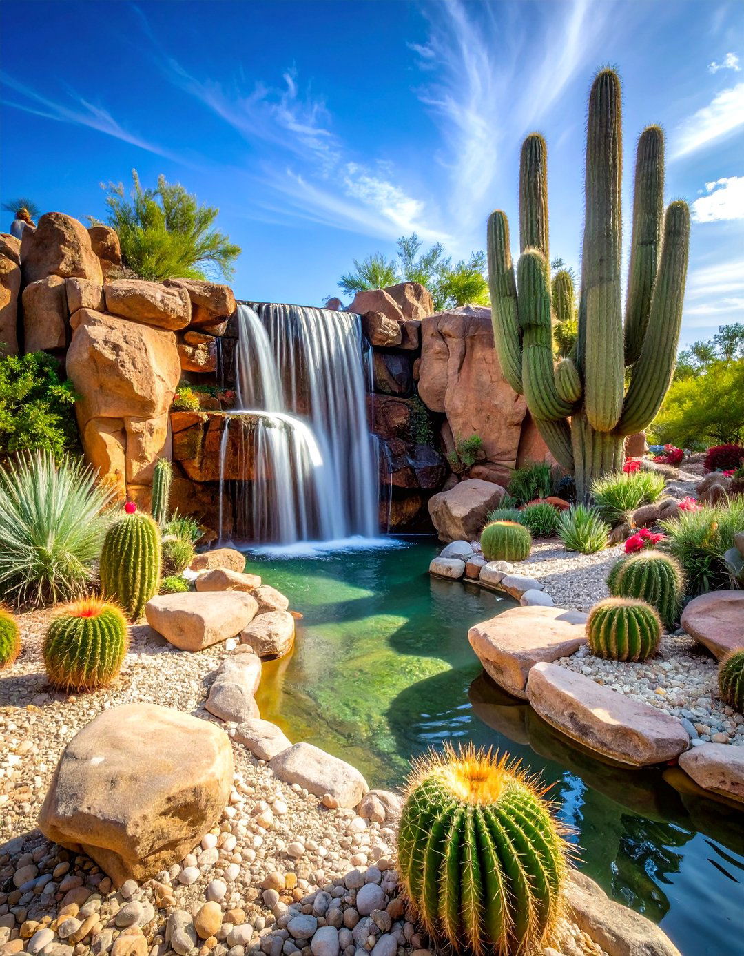 Desert Style Cactus Garden Waterfall - 25 Small Pond Ideas With Waterfalls