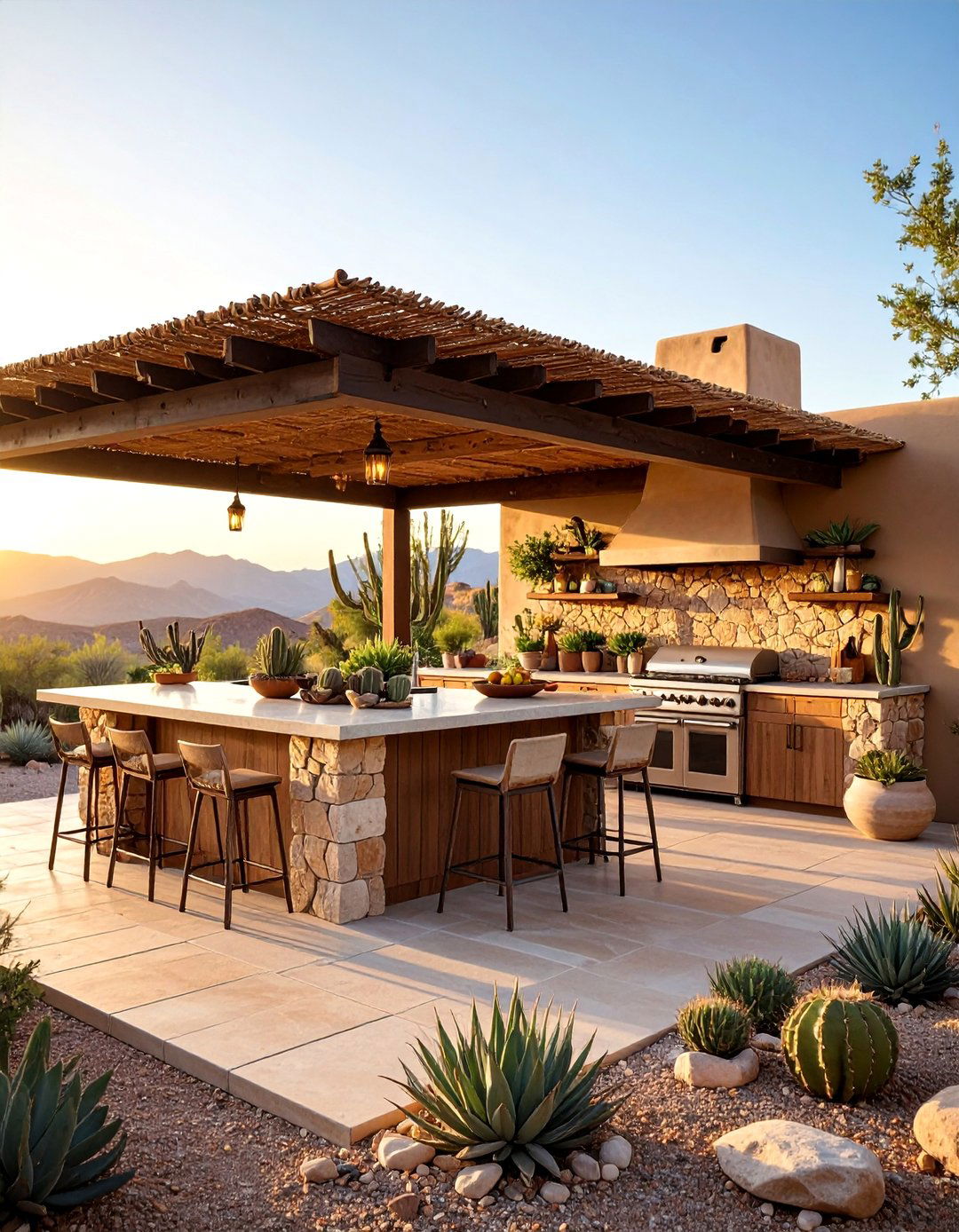 Desert Succulent Garden Kitchen - 25 Mexican Outdoor Kitchen Ideas