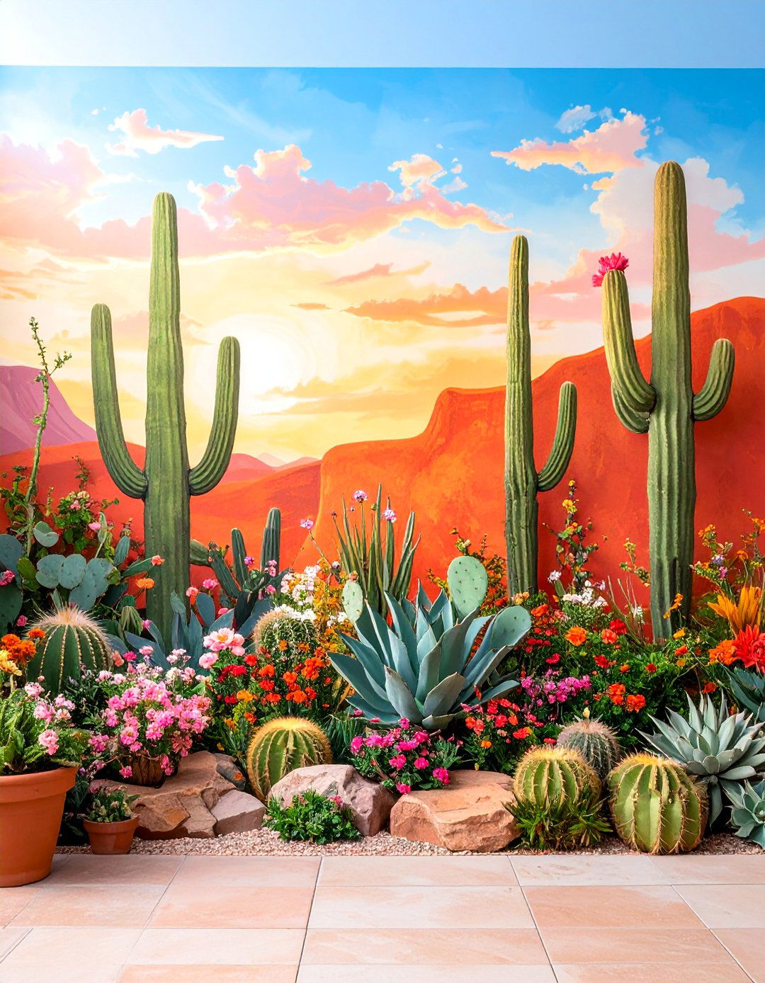 Desert Succulent Garden Mural with Cacti Display - 25 Garden Mural Ideas
