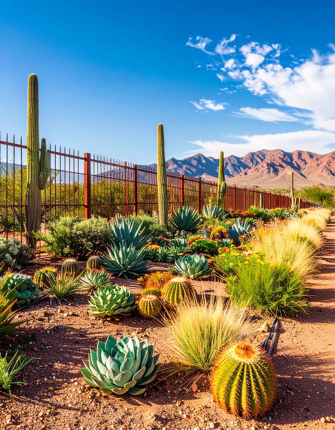 Desert Succulent Metal Garden with Water Wise Features - 25 Raised Garden Bed Along Fence Ideas