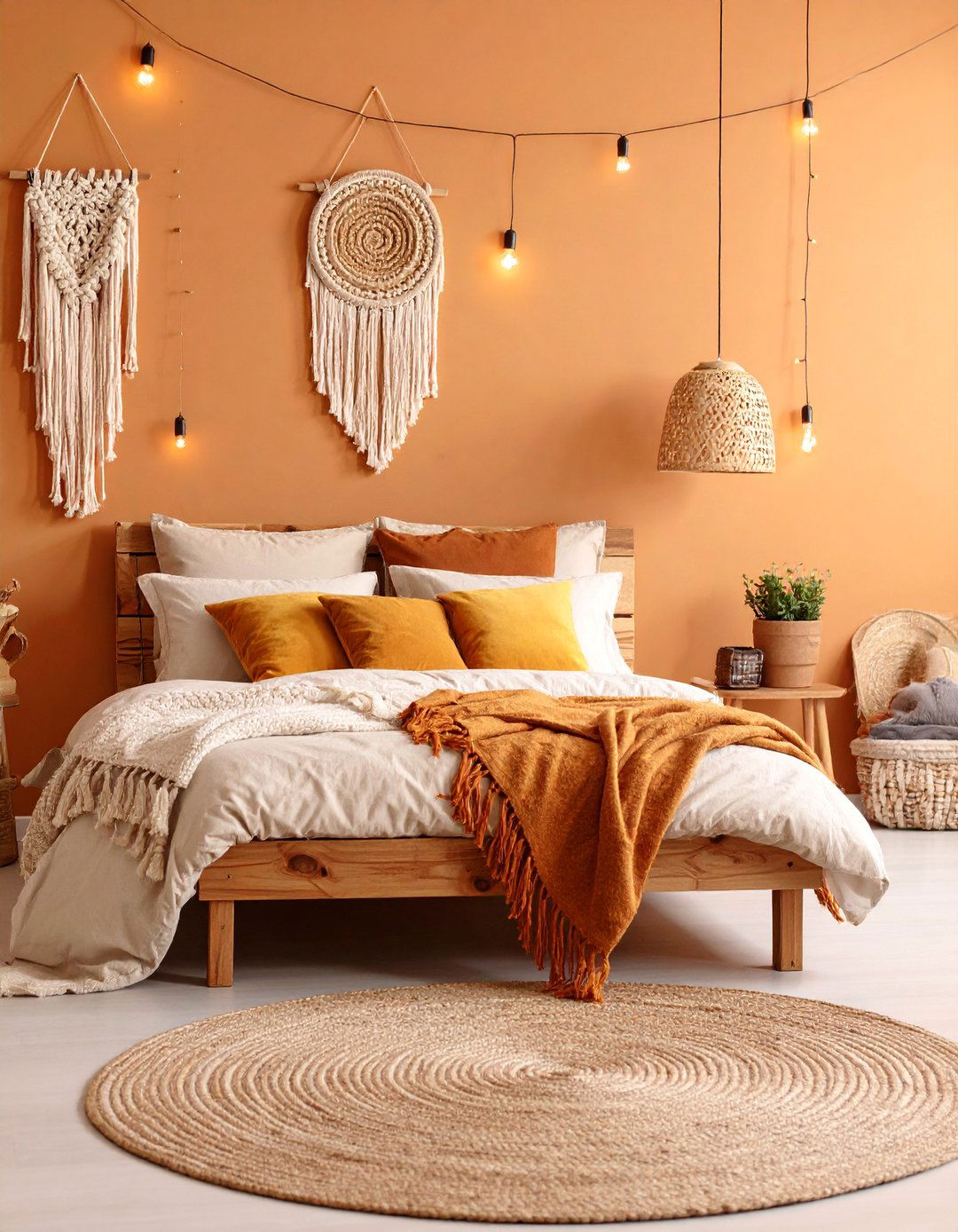 Desert Sunset Bedroom with Warm Earth Tones - 25 Colorful Boho Bedroom Ideas