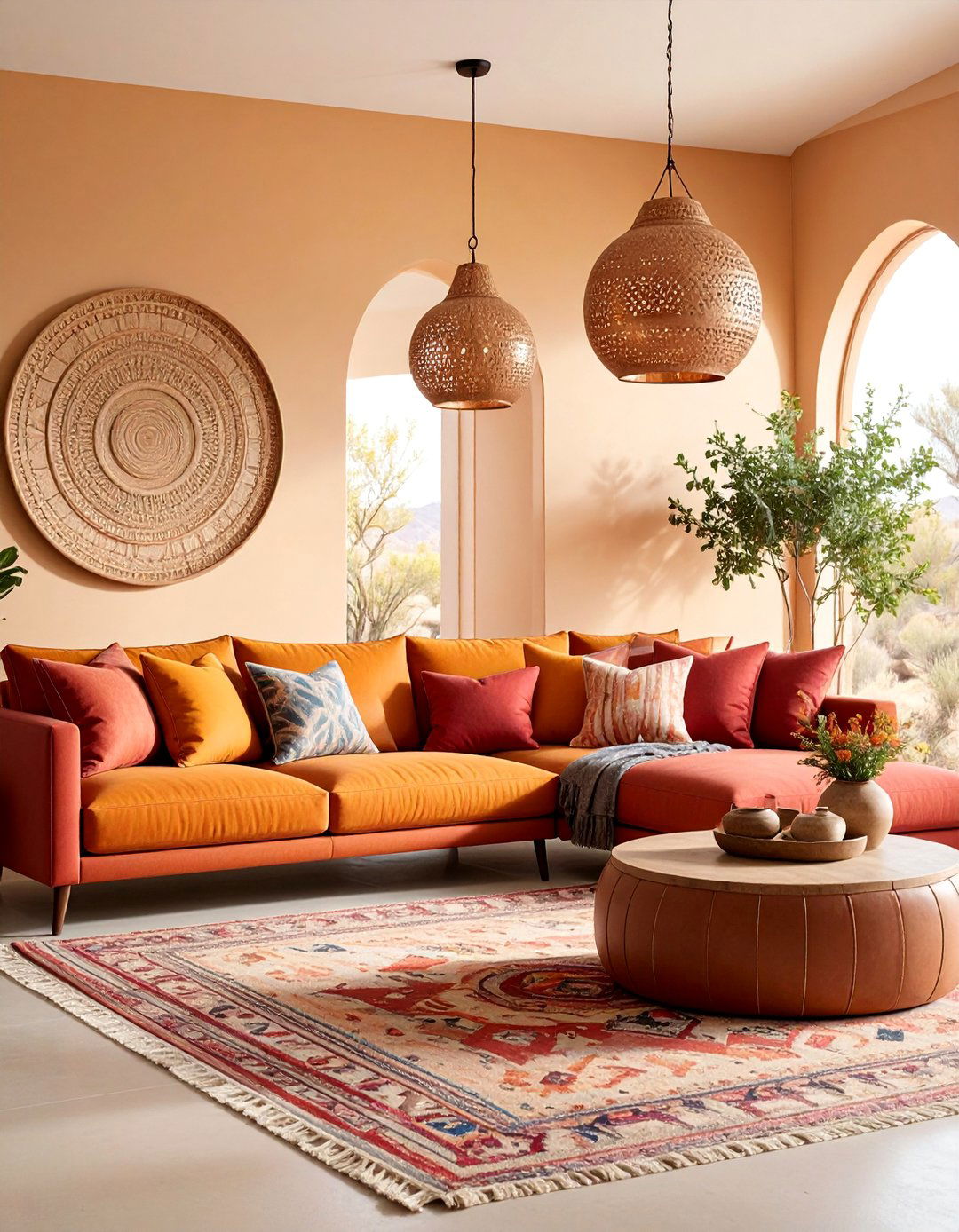 Desert Sunset Living Room with Warm Color Palette - 25 Southwestern Living Room Ideas