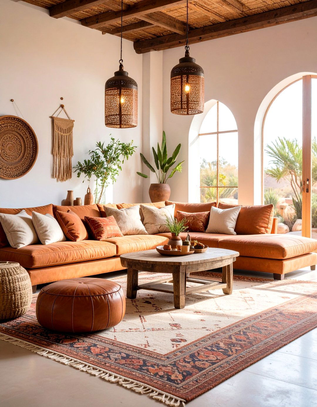 Desert Sunset Living Room with Warm Earth Tones - 25 Bohemian Moroccan Living Room Ideas