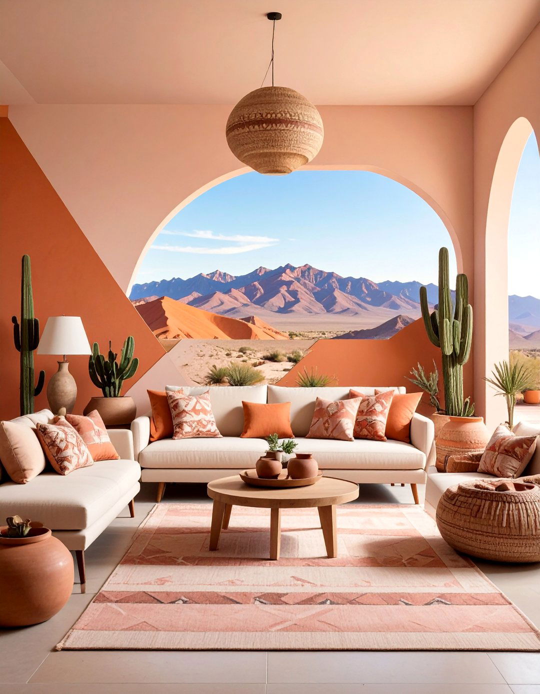 Desert Sunset Mountain Silhouette Geometric Accent Wall - 25 Geometric Accent Wall Ideas