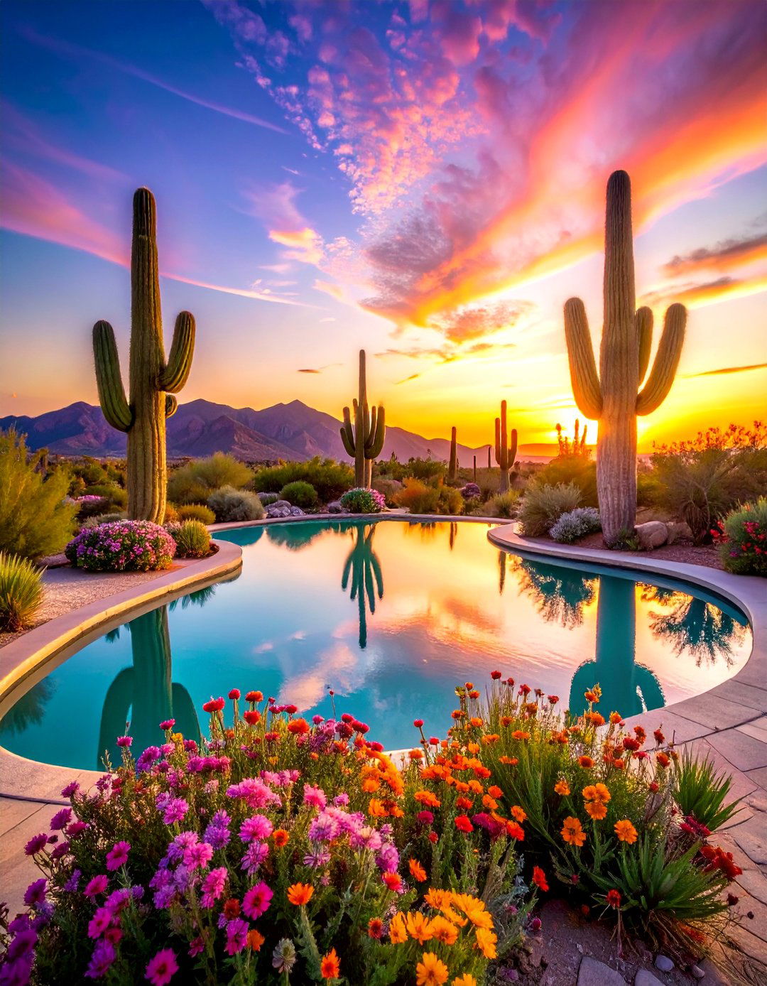 Desert Sunset Oasis Pool Mural - 25 Pool Murals