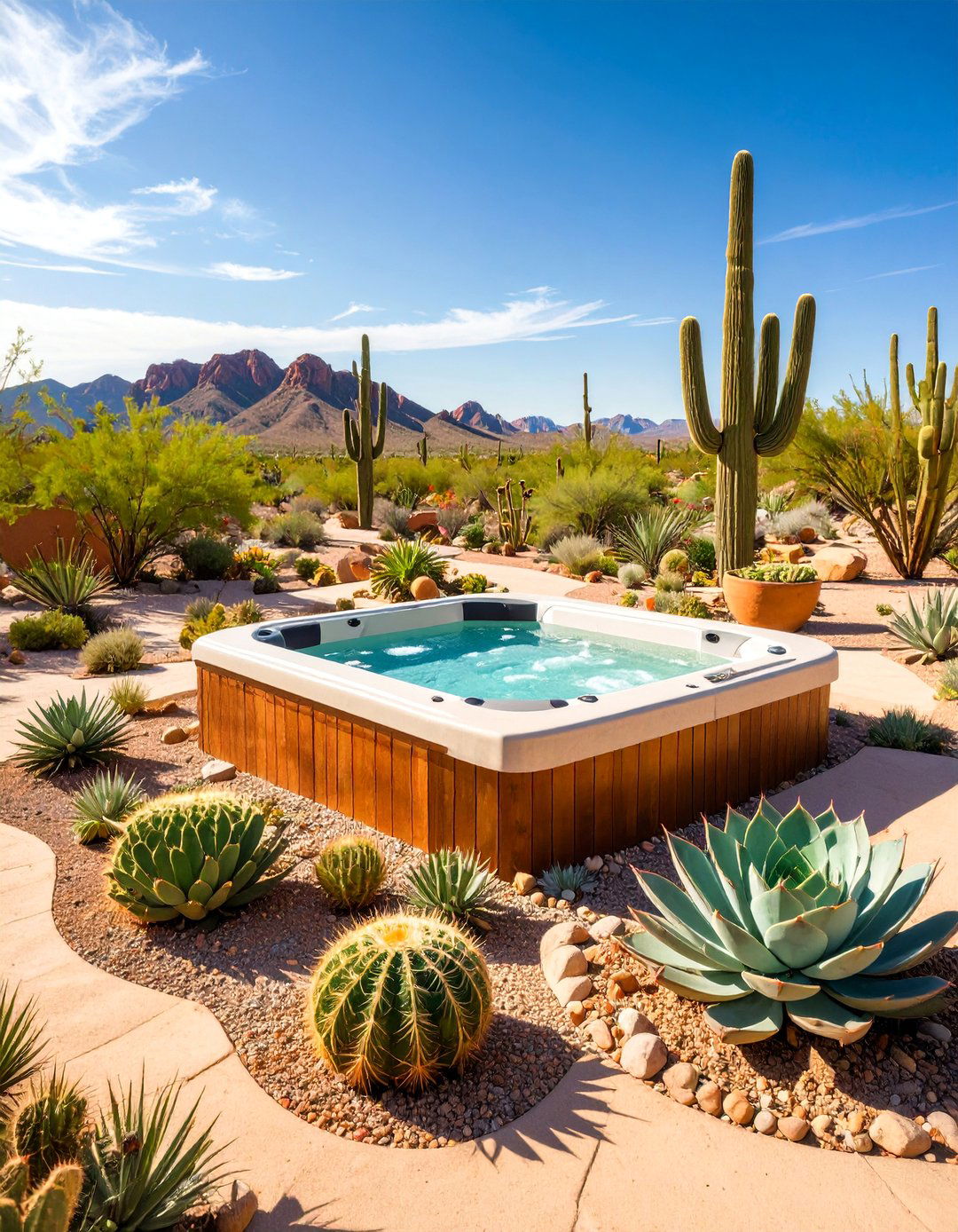Desert Theme Hot Tub Landscape - 25 Hot Tub Decor Ideas