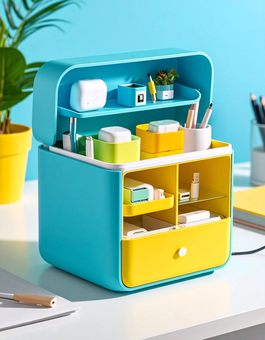 Desktop Organizer Hub with Charging Station - 25 Office Storage Ideas