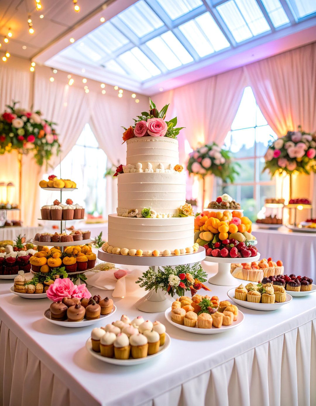 Dessert Table Wedding Cake with Multiple Treats - 25 Wedding Cake Ideas