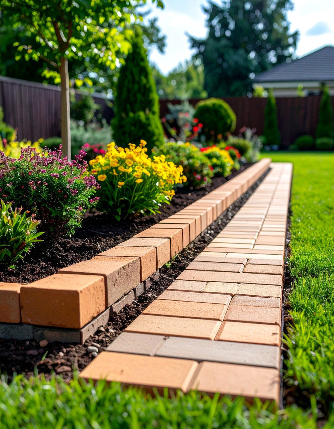 Diagonal Brick Edging Installation - 25 Brick Edging Ideas