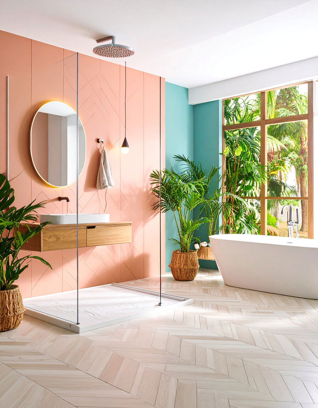 Diagonal Herringbone Layout - 25 Walk-in Shower Tile Ideas