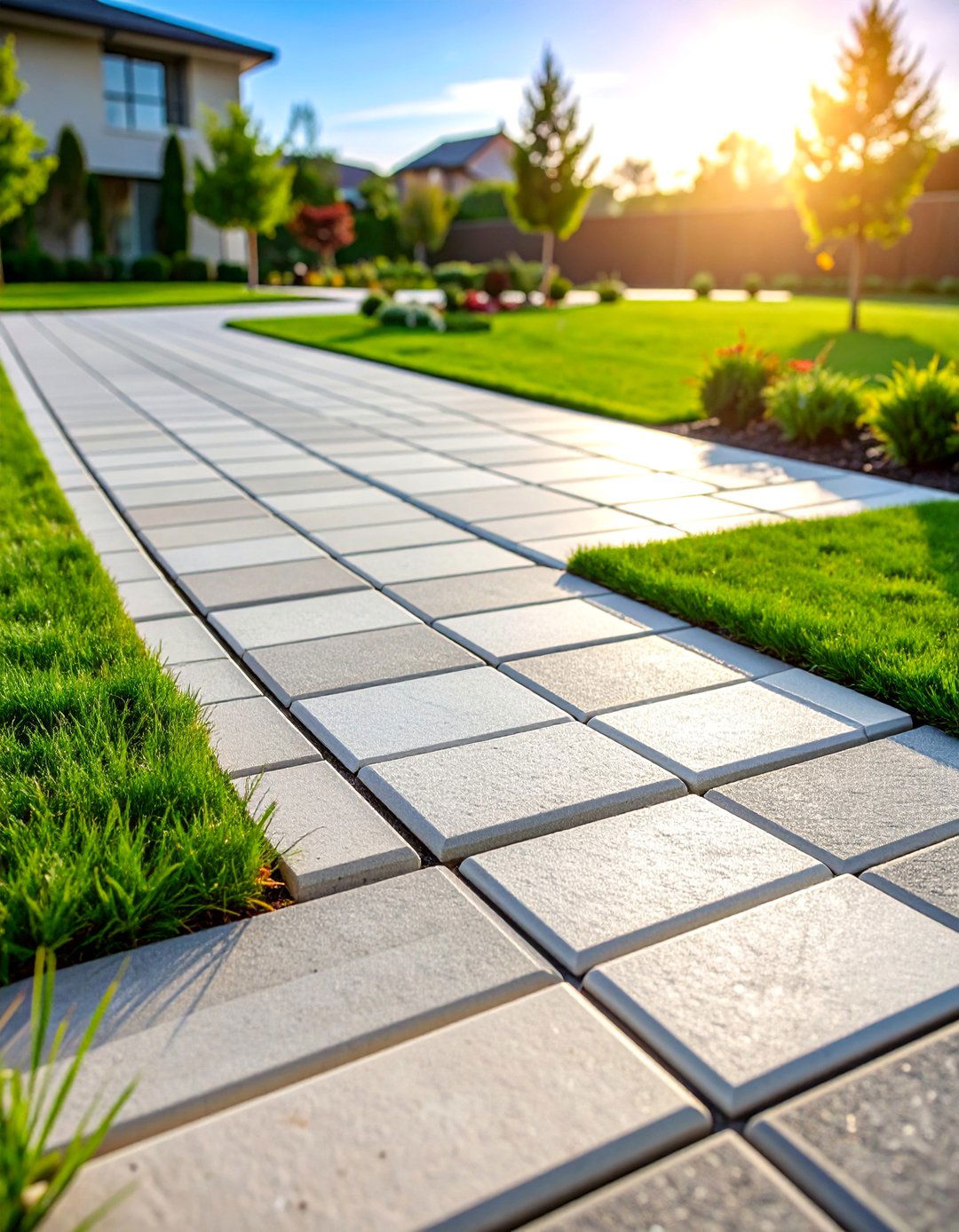 Diagonal Running Bond Contemporary Pattern - 25 Concrete Paver Walkway Ideas