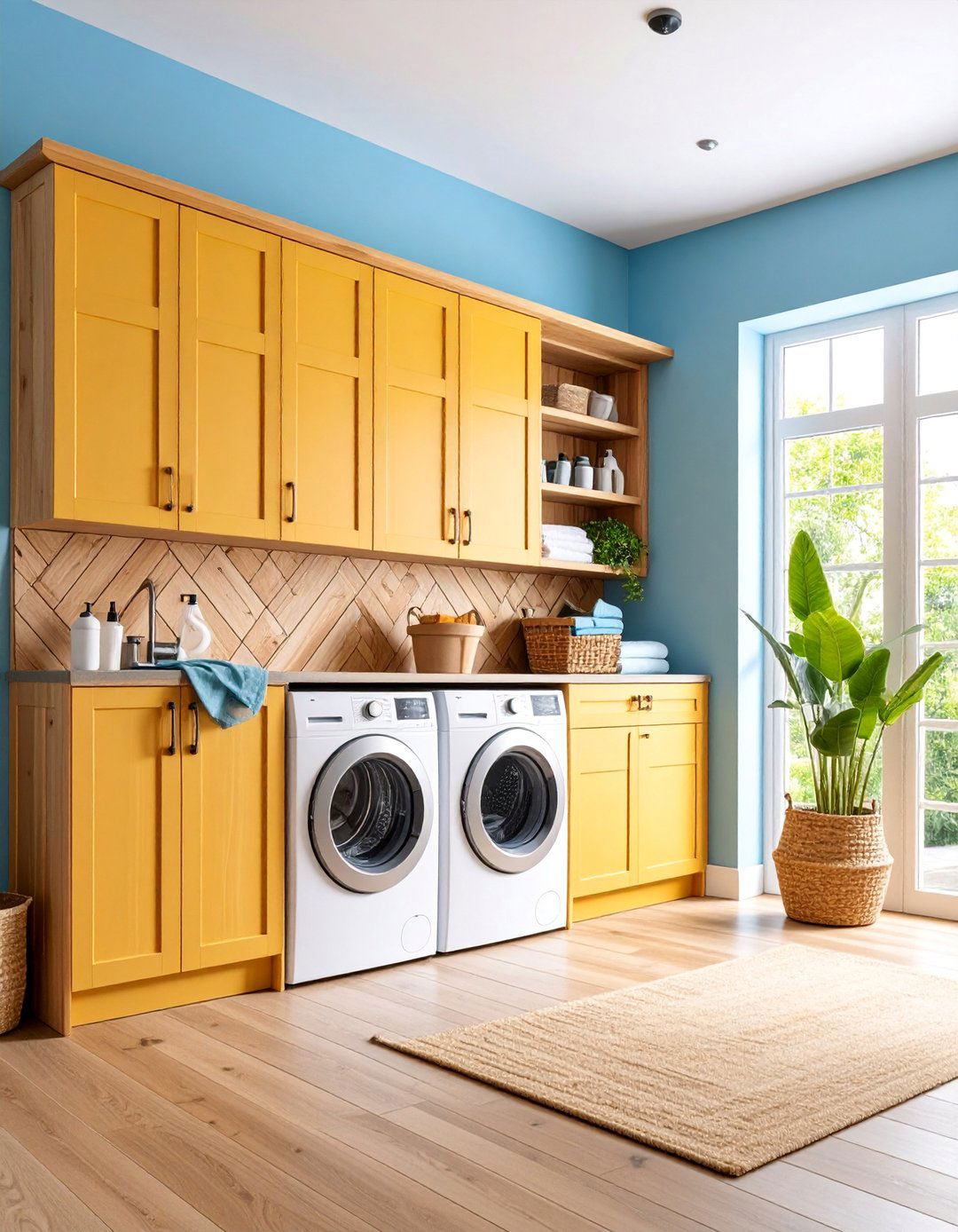 Diagonal Shiplap Installation with Modern Storage - 25 Shiplap Laundry Room Ideas