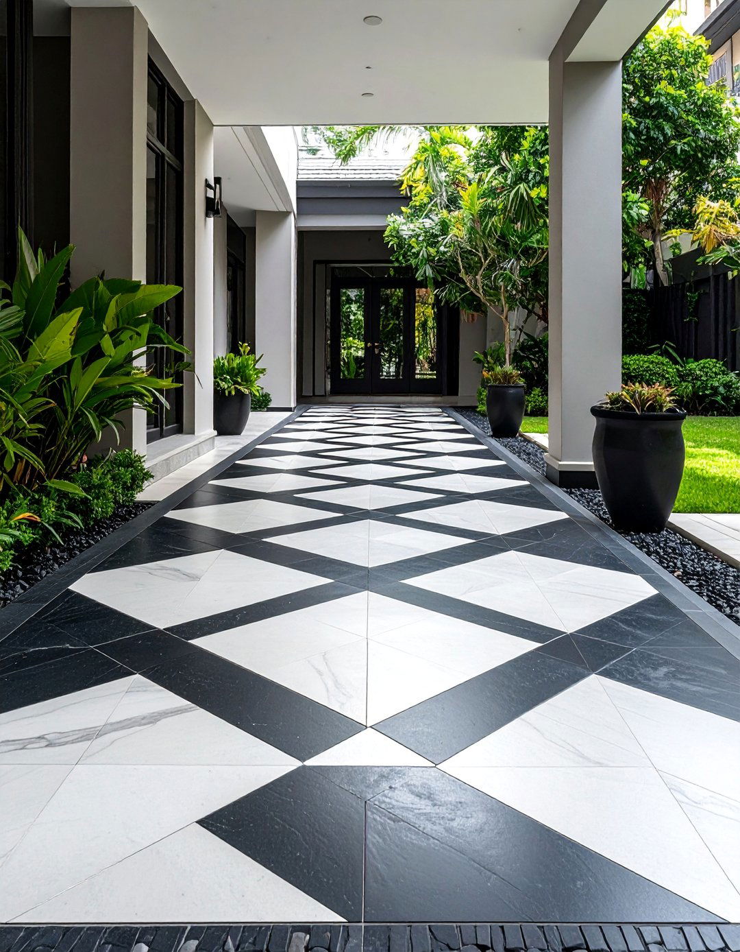 Diamond Pattern Concrete Walkway - 25 Concrete Walkway Painting Ideas