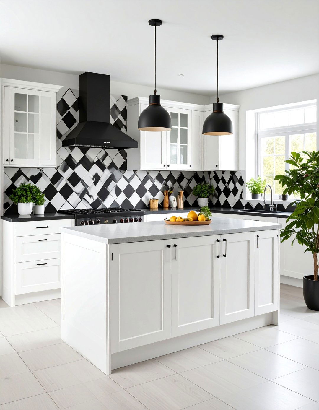 Diamond Pattern Kitchen Backsplash with Geometric Precision - 25 Black and White Kitchen Backsplash Ideas