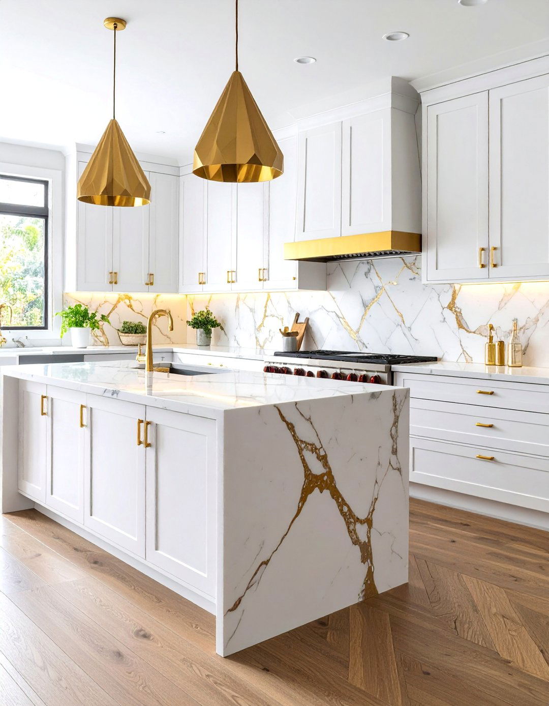 Diamond Pattern Marble in Calacatta Gold - 25 Backsplash Ideas for White Cabinets and Granite Countertops