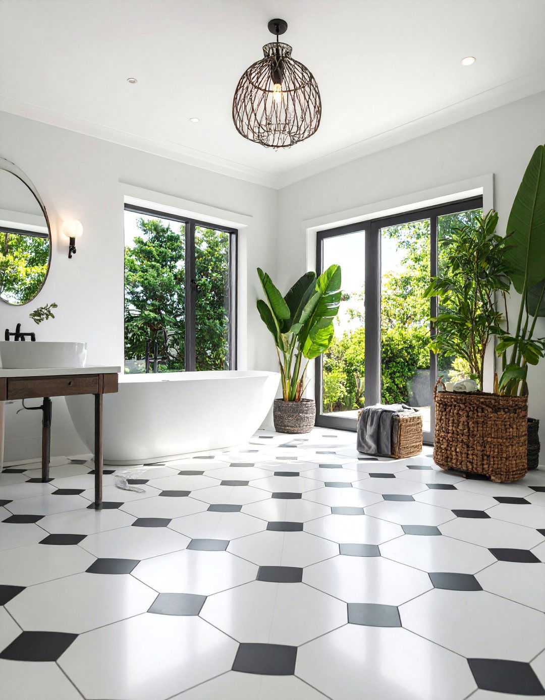 Diamond Pattern Penny Tile Geometric Design - 25 Penny Tile Bathroom Floor Ideas