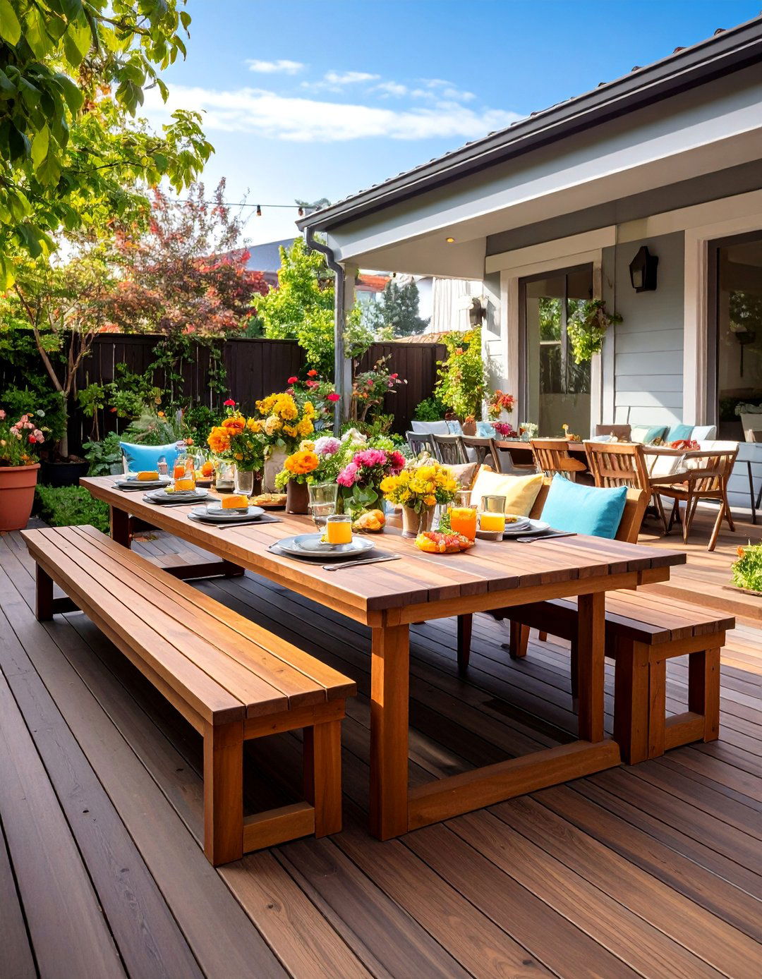 Dining Bench and Table Combination - 25 Deck Seating Ideas