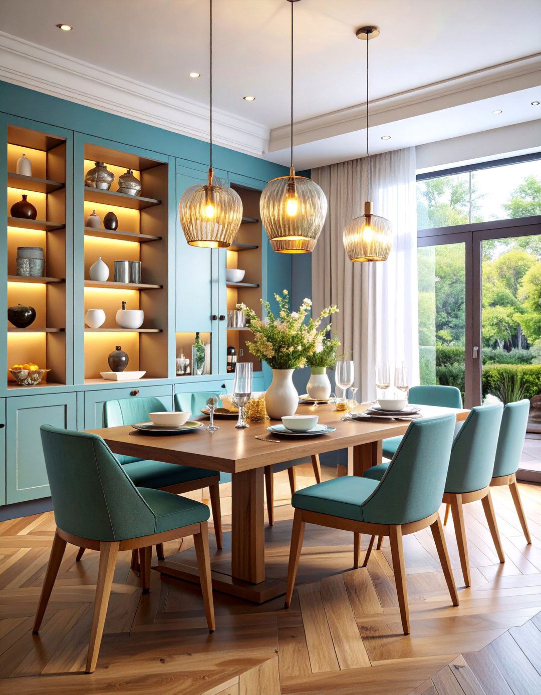 Dining Room China Display Niche with Cabinet Lighting - 25 Wall Niche Ideas