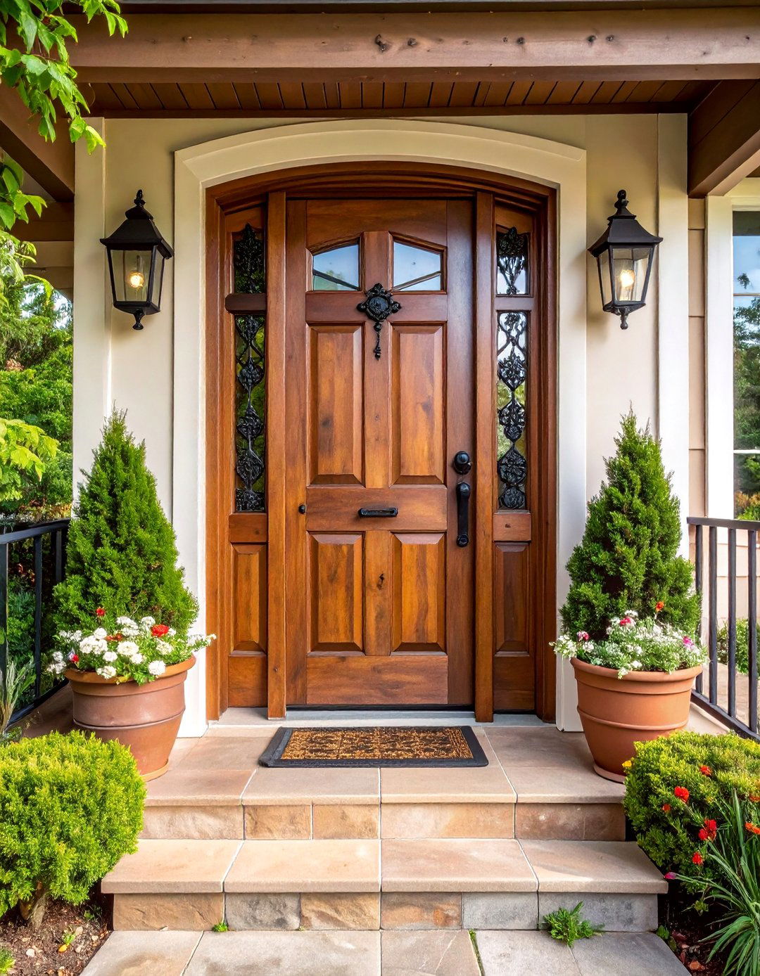 Distressed Brown Farmhouse Door with Wrought Iron Details - 25 Brown Front Door Ideas