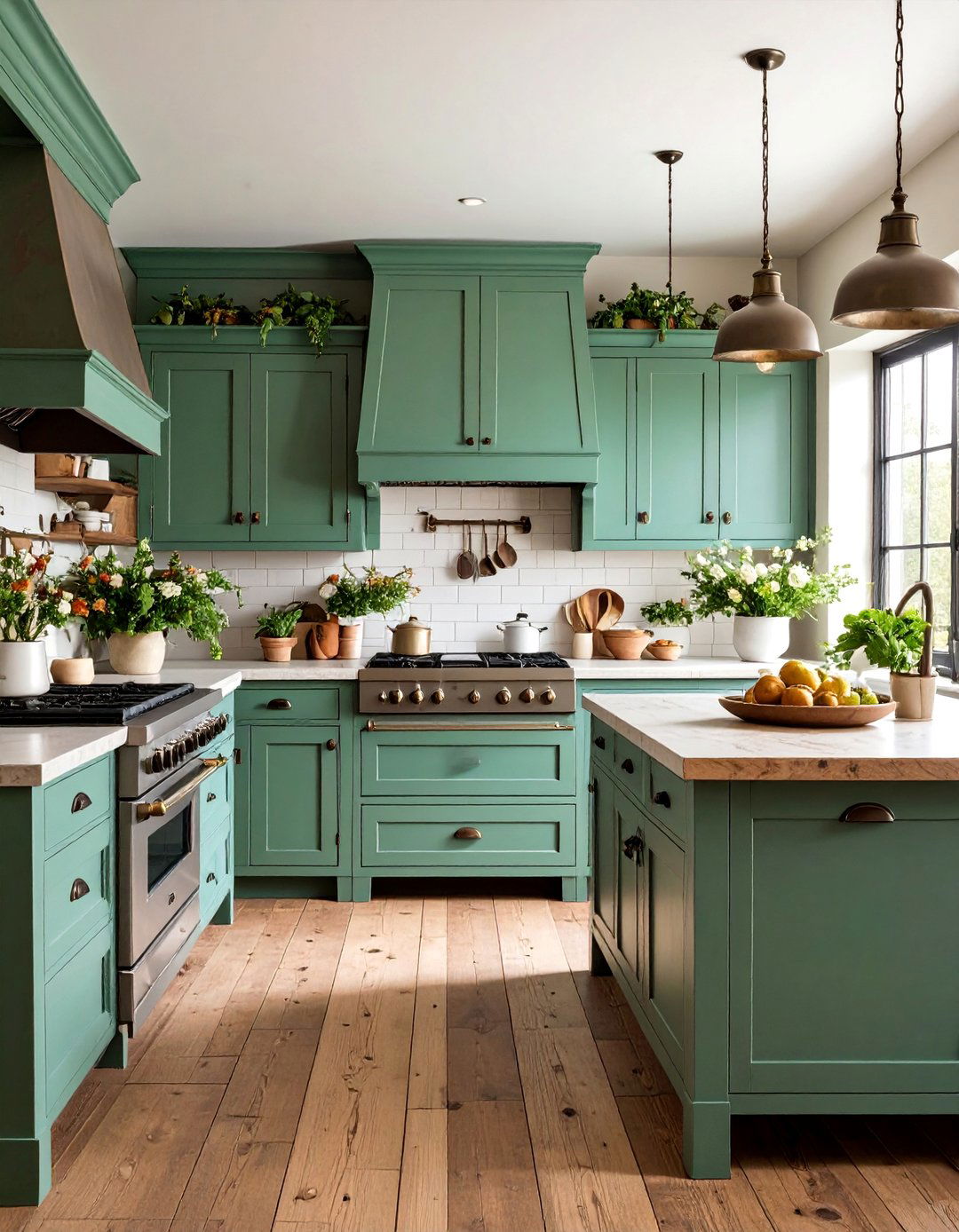 Distressed Cabinet Country Kitchen with Vintage Hardware - 25 Country Kitchen Ideas
