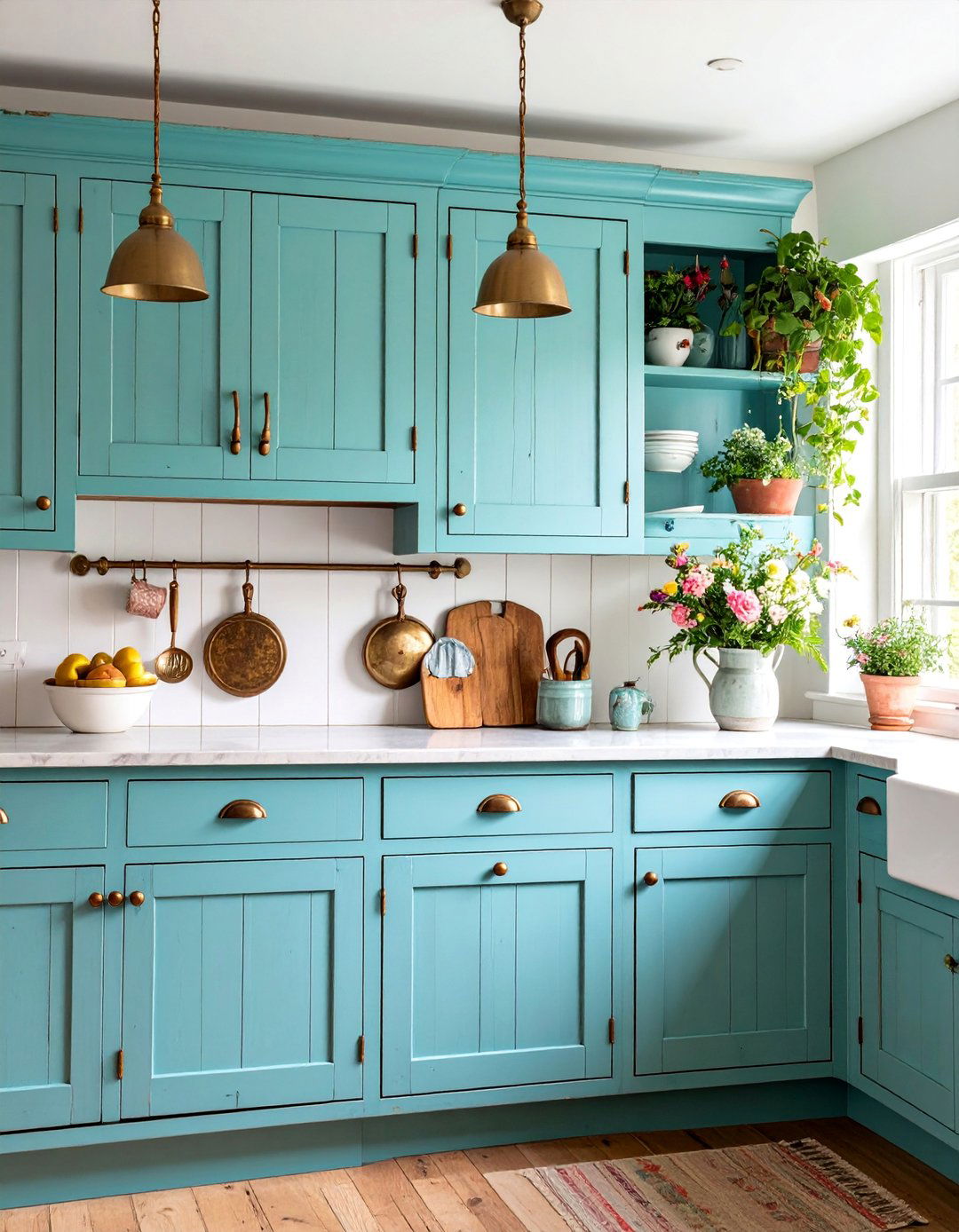 Distressed Cabinet Kitchen with Vintage Hardware - 25 Primitive Kitchen Ideas